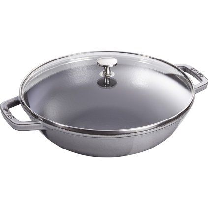Vok, 30 cm, s steklenim pokrovom, grafitno sive barve, Staub