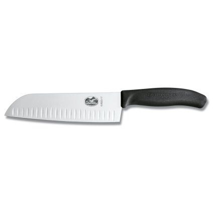 Santoku nož, 17 cm, z ovalnimi utori, črne barve, Victorinox