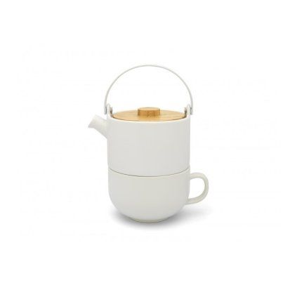 Čajnik UMEA TEA FOR ONE, 500 ml, s skodelico za čaj, bel, Bredemeijer