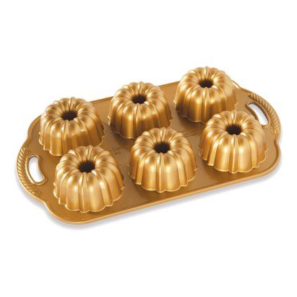Pekač za šarkelj pecivo ANNIVERSARY BUNDLETTE BUNDT, za 6 mini tortic, zlat, Nordic Ware