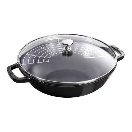 Vok, 30 cm, s steklenim pokrovom, črne barve, Staub
