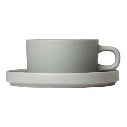 Skodelica za čaj s krožnikom PILAR, set 2 kosov, 170 ml, svetlo siva, Blomus