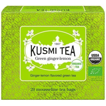 Zeleni čaj z ingverjem in limono, 20 muslin vrečk za čaj, Kusmi Tea