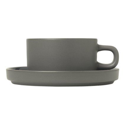 Skodelica za čaj s krožnikom PILAR, set 2 kosov, 200 ml, temno siva, keramika, Blomus