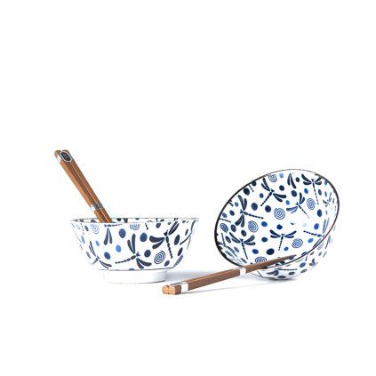 Jedilna skleda BLUE DRAGONFLY, set 2 kosov, 500 ml, z jedilnimi palčkami, MIJ