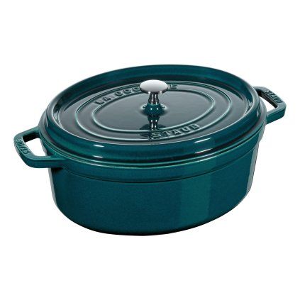 Casserole kozica ,31 cm, morsko modra barva, lito železo, Staub