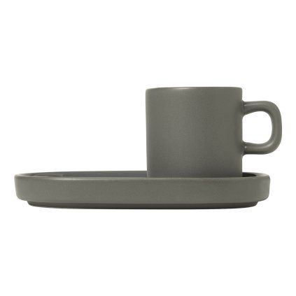 Skodelica za espresso s krožničkom PILAR, set 2 kosov, 50 ml, temno siva, Blomus