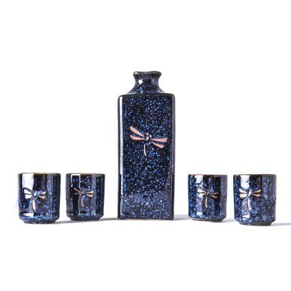 Sake set DRAGONFLY, 5 kosov, modra barva, MIJ