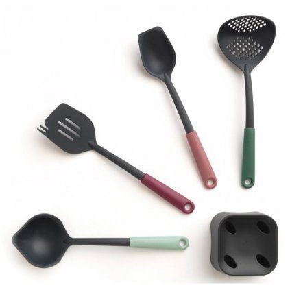 Kuhinjski pripomočki, set 5 kosov, s stojalom, večbarvni, Brabantia