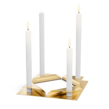 Svečnik za namizne sveče SQUARE CANDLE, set 4 kosov, zlati, Höfats