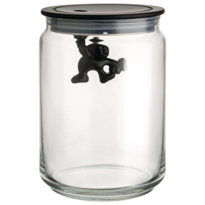 Kuhinjski kozarec za shranjevanje GIANNI, 900 ml, črn pokrov, steklo, Alessi