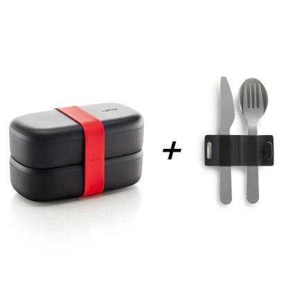 Škatla za kosilo LUNCHBOX TO GO 1 l, s priborom, črna / črna, Lékué