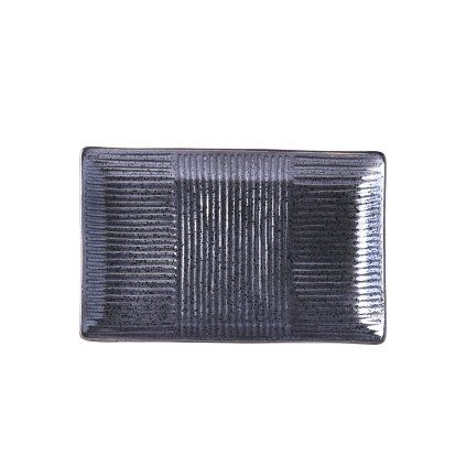 Krožnik za suši in sašimi LINES, 21 x 13 cm, črn, MIJ