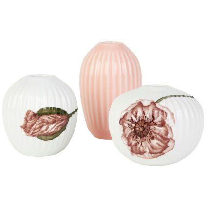 Mini vaza HAMMERSHOI POPPY, set 3 kosov, nude/bela, Kähler