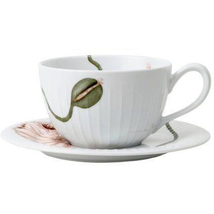 Skodelica za čaj s krožnikom HAMMERSHOI POPPY, 380 ml, bela, Kähler
