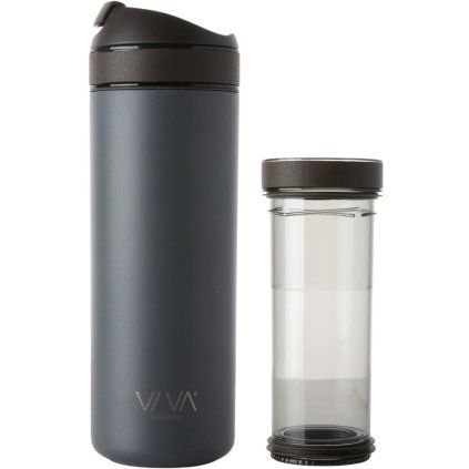 Potovalni lonček RECHARGE ANYTIME, 460 ml, z infuzorjem za čaj, siva, Viva Scandinavia