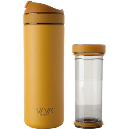 Potovalni lonček RECHARGE ANYTIME, 460 ml, z infuzorjem za čaj, gorčica, Viva Scandinavia