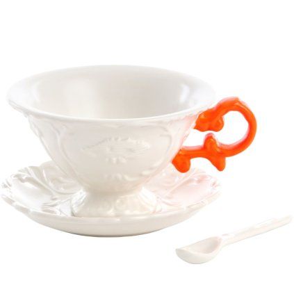 Skodelica za čaj s krožnikom in žlico I-WARES, oranžna, Seletti