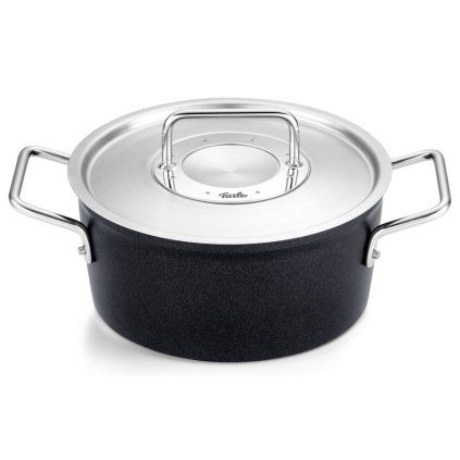 Visoka casserole kozica ADAMANT 20 cm, z nerjavečim pokrovom za lonec, črna, aluminij, Fissler