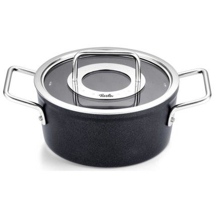 Visoka casserole kozica ADAMANT 18 cm, s steklenim pokrovom za lonec, črna, aluminij, Fissler
