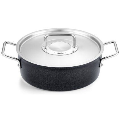 Nizka casserole kozica ADAMANT 28 cm, z nerjavečim pokrovom za lonec, črna, aluminij, Fissler