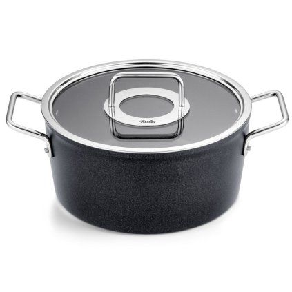 Visoka casserole kozica ADAMANT 24 cm, s steklenim pokrovom za lonec, črna, aluminij, Fissler