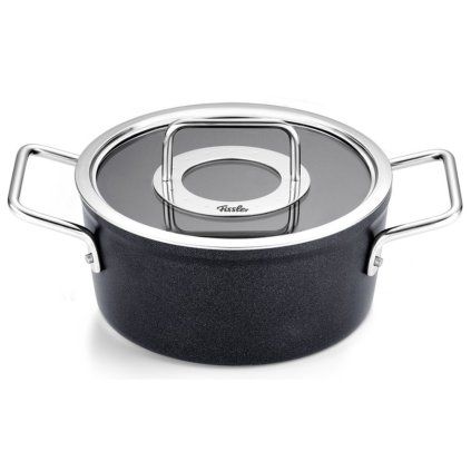 Visoka casserole kozica ADAMANT 20 cm, s steklenim pokrovom za lonec, črna, aluminij, Fissler