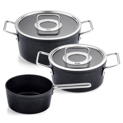 Set posode ADAMANT, stekleni pokrovi za lonce, set 3 kosov, črna, aluminij, Fissler
