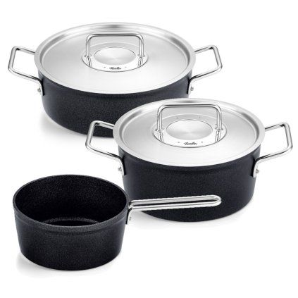 Set posode ADAMANT, pokrovi za lonec iz nerjavečega jekla, set 3 kosov, črna, aluminij, Fissler