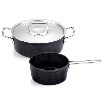 Set posode ADAMANT, pokrovi za lonec iz nerjavečega jekla, set 2 kosov, črna, aluminij, Fissler