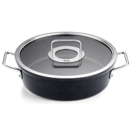 Nizka casserole kozica ADAMANT 28 cm, s steklenim pokrovom za lonec, črna, aluminij, Fissler