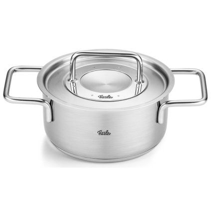 Visoka casserole kozica PURE 16 cm, s pokrovom za lonec iz nerjavečega jekla, srebrna, nerjaveče jeklo, Fissler