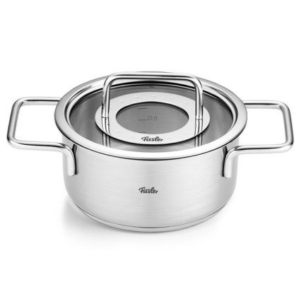 Visoka casserole kozica PURE 16 cm, s steklenim pokrovom za lonec, srebrna, nerjaveče jeklo, Fissler