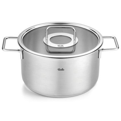 Visoka casserole kozica PURE 20 cm, s steklenim pokrovom za lonec, srebrna, nerjaveče jeklo, Fissler