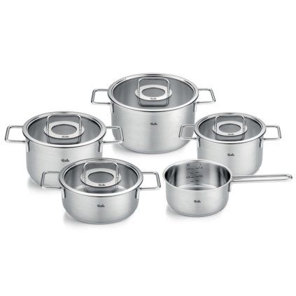 Set posode PURE, stekleni pokrovi za lonce, set 5 kosov, srebrna, nerjaveče jeklo, Fissler