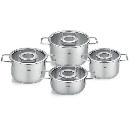 Set posode PURE, stekleni pokrovi za lonce, set 4 kosov, srebrna, nerjaveče jeklo, Fissler