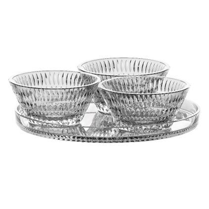 Skleda za tapas ETHNO, 190 ml, set 3 kosov, s krožnikom, prozorno, Nachtmann