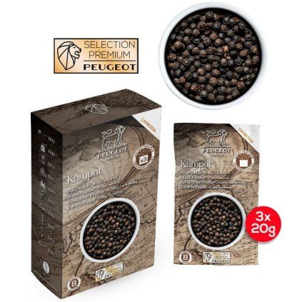 Črni poper KAMPOT PREMIUM, 3 x 20 g, Peugeot