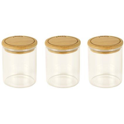 Kuhinjski kozarec za shranjevanje PKV-014, 180 ml, set 3 kosov, steklo / bambus, Pebbly