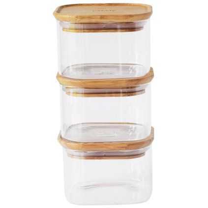 Posoda za shranjevanje hrane PKV-034, 500 ml, set 3 kosov, steklo / bambus, Pebbly