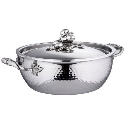 Nizka casserole kozica OPUS PRIMA 24 cm, dekor z olivami, srebrna, nerjaveče jeklo, Ruffoni