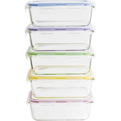Posoda za shranjevanje hrane PKV-5SRB, 850 ml, set 5 kosov, steklo / plastika, Pebbly