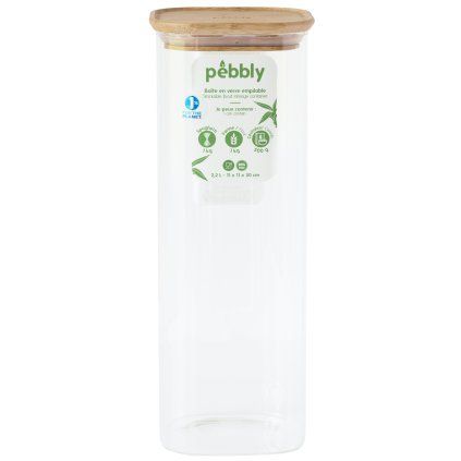 Kuhinjski kozarec za shranjevanje PKV-007, 2,2 l, steklo / bambus, Pebbly