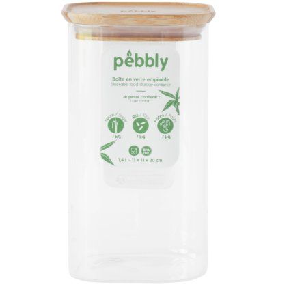 Kuhinjski kozarec za shranjevanje PKV-006, 1,4 l, steklo / bambus, Pebbly