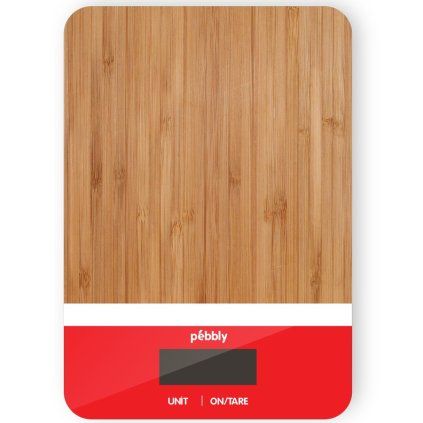 Digitalna tehtnica za hrano PEB-BRN, 23 cm, rdeča, bambus, Pebbly