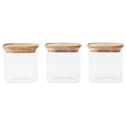 Posoda za shranjevanje hrane PKV-015, 800 ml, set 3 kosov, steklo / bambus, Pebbly