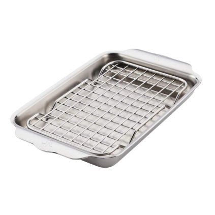 225612 plech na peceni ovenbond 28 x 17 cm s chladici mrizkou stribrna nerezova ocel hestan