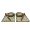Sushi set, 6 kosov, cvetlični motiv, svetlo zelena, MIJ