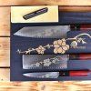 Japonski set nožev JOSHI SAKURA, 4 kosi, z brusilnim kamnom, darilna škatla, Dellinger