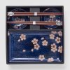 Sushi set z jedilnimi palčkami NAVY WITH PINK SAKURA, 4 kosi, MIJ